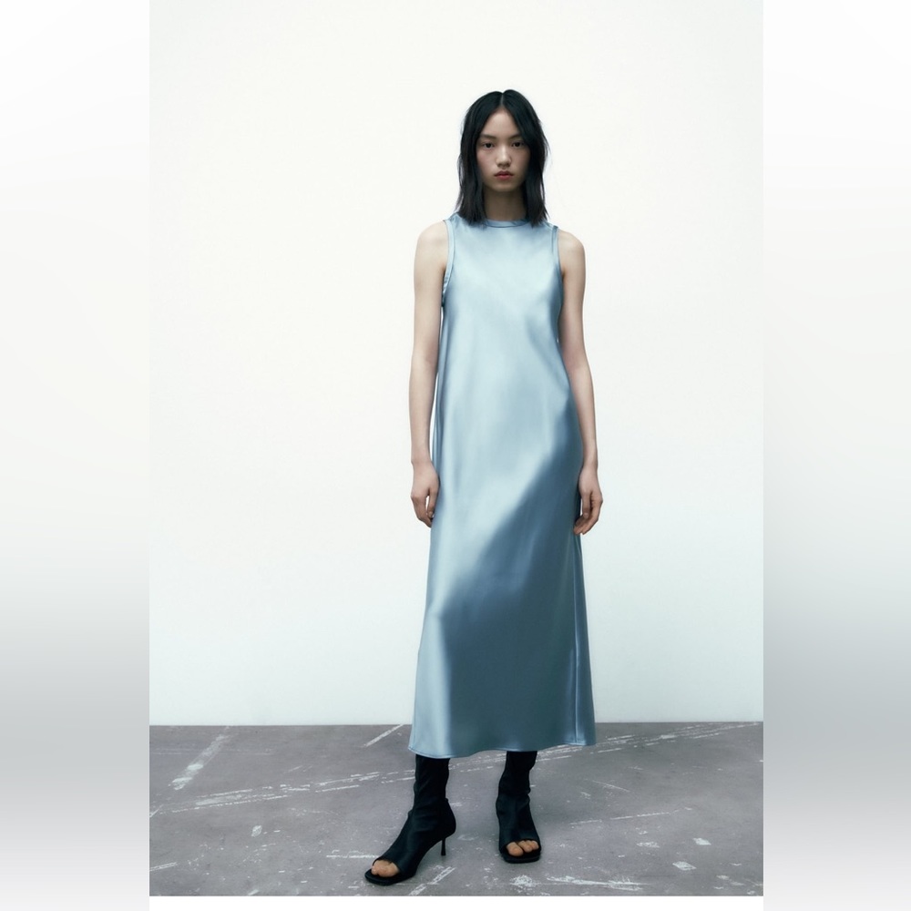 Zara satin effect dress in blue never worn!